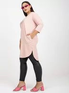 Bluzki damskie - Tunika plus size jasny różowy dekolt w kształcie V rękaw 3/4 długość przed kolano dżety print (nadruk) kieszenie - miniaturka - grafika 1