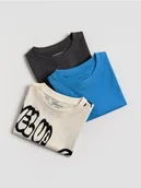 Koszulki dla chłopców - Reserved - Bawełniany t-shirt oversize 3 pack - ciemnoszary - miniaturka - grafika 1