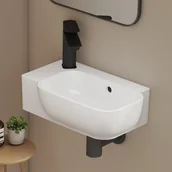 Umywalki - EMKE Umywalka ceramiczna 40x25x14 cm, Umywalka ścienna Compacto, otwór na baterię po lewej stronie, z przelewem, brylantowa biel - miniaturka - grafika 1