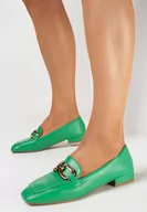 Mokasyny damskie - Zielone Mokasyny na Płaskim Obcasie z Łańcuszkową Klamrą Senille - miniaturka - grafika 1
