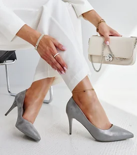 Szare metaliczne szpilki ze skórzaną wkładką Soissons-37 - Półbuty damskie - miniaturka - grafika 1