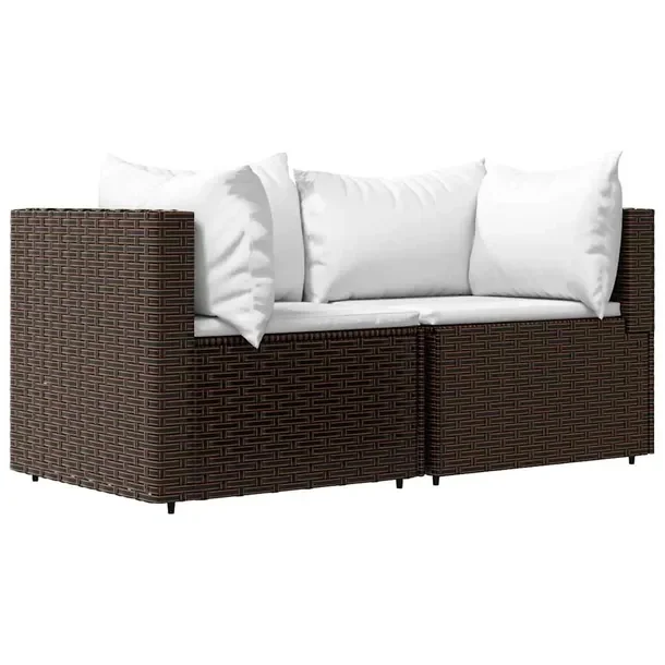 Sofa narożna ogrodowa brązowa, rattan PE, 63x63x57,5cm, zestaw 2 szt.