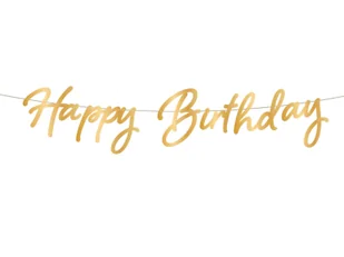 Baner z napisem Happy Birthday złoty - 110 cm - 1 szt. - Dekoracje sali - miniaturka - grafika 1