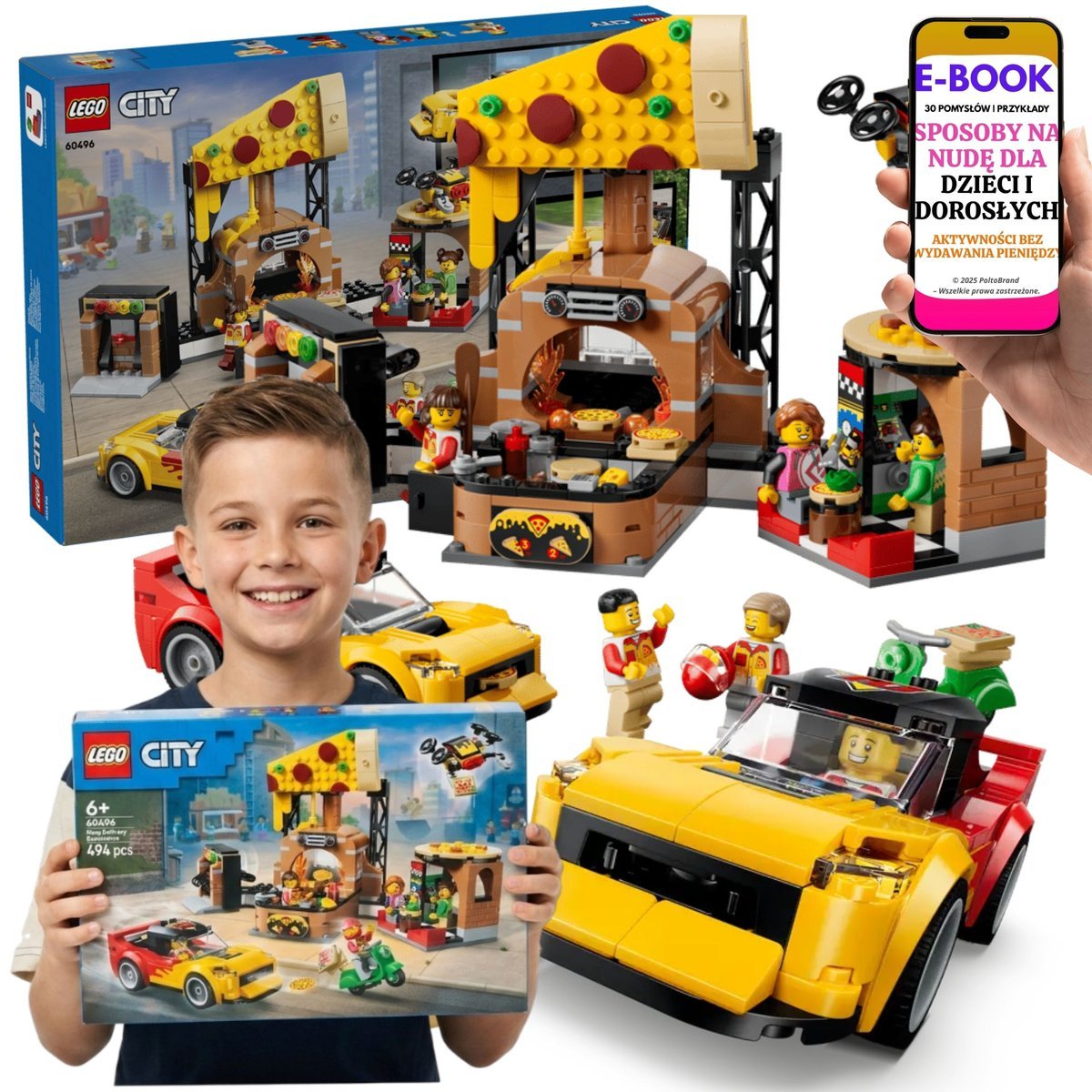 LEGO City Dostawa Pizzy Skuter Dron Samochód (60496) + E-BOOK-3