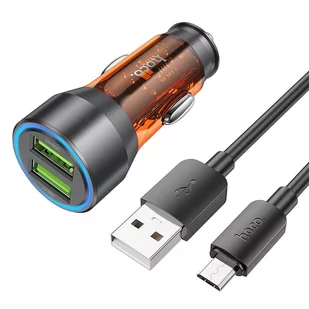 HOCO ładowarka samochodowa 2 x USB QC 18W + kabel USB do Micro NZ12 transparentna pomarańczowa - Akcesoria do smartwatchy - miniaturka - grafika 1