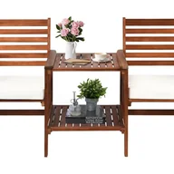 Meble ogrodowe - 3-częściowy Zestaw Ogrodowy z Drewna Akacjowego z 2 Fotelami i 1 Stołem, Krzesła, 2-osobowa Ławka Ogrodowa z Otworem na Parasol - miniaturka - grafika 1