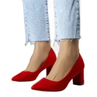 Czółenka - BM Czerwone czółenka na obcasie Demiki - miniaturka - grafika 1