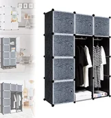 Szafy - Półka do szafy ACXIN DIY, plastikowa szafa, przenośna składana szafa z drzwiami (szafa na 12 kostek z 2 drążkami na ubrania) - miniaturka - grafika 1