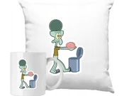 Gadżety dla niej i dla niego - ZESTAW PODUSZKA + KUBEK Spongebob Skalmar Pomysł Na Prezent +IMIĘ - miniaturka - grafika 1