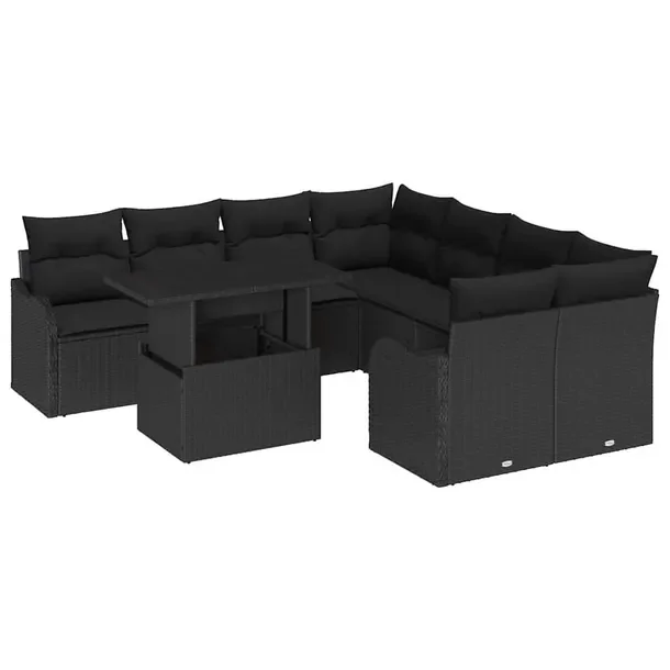Zestaw 9-częściowy Sof Ogrodowych Rattan Czarny 1 Stół, 1 Sofa Narożna