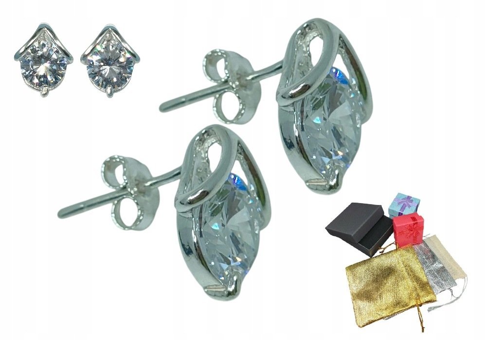 Delikatne Srebrne 925 Kolczyki Wkrętki Z Cyrkonią Sztyft Na Gwiazdkę