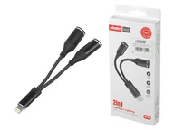 Pozostałe akcesoria do telefonów - 1 szt. Adapter HF IPHONE LIGHTING -2 gniazda (ładowanie+audio) , czarny. - miniaturka - grafika 1