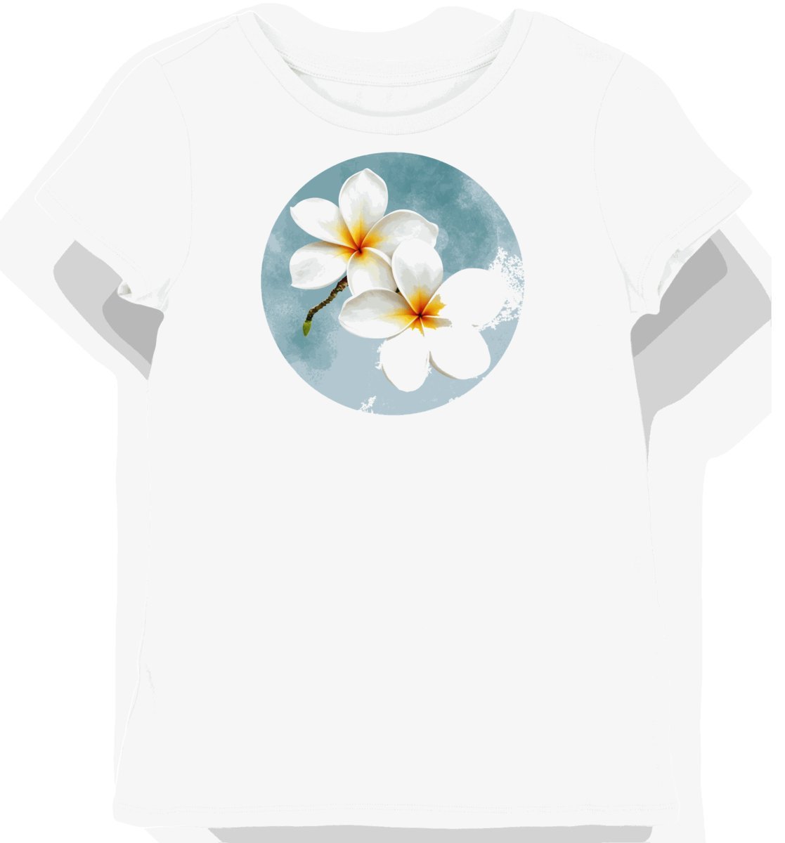 Koszulka damska biała z motywem tropikalnych kwiatów plumerii M
