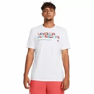 Koszulki sportowe męskie - Męski t-shirt z nadrukiem Under Armour UA Colorblock Wordmark SS - biały - UNDER ARMOUR - miniaturka - grafika 1