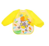 Śliniaki i fartuszki - Śliniaczek Z Rękawami Do Jedzenia, Malowania Fartuszek Do Brudnej Zabawy Śliniak Z Rękawkami Dla Dziecka  Żółty Małpka - miniaturka - grafika 1