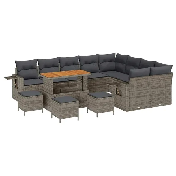 Zestaw Sofa Ogrodowa, 13-Częściowy, Szary Polirattan