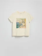 Koszulki i topy damskie - Reserved - T-shirt z nadrukiem - kremowy - miniaturka - grafika 1