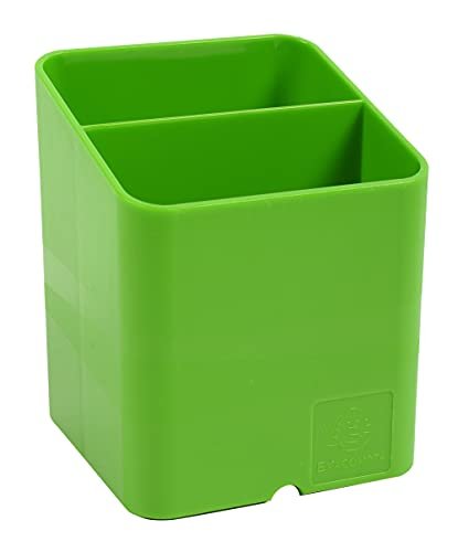 Exacompta 67795D Pojemnik na długopisy Premium Pen-Cube z 2 przegródkami dla większego porządku na biurku przybornik na długopisy pudełko do przechowywania organizer jabłkowy zielony