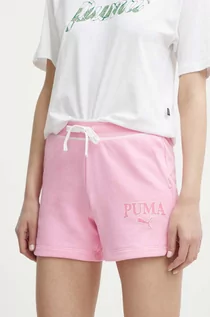 Spodenki damskie - Puma szorty SQUAD damskie kolor różowy z nadrukiem high waist 678704 - grafika 1