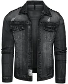 Kurtki męskie - Kurtka męska jeansowa czarna z nitami Recea - miniaturka - grafika 1