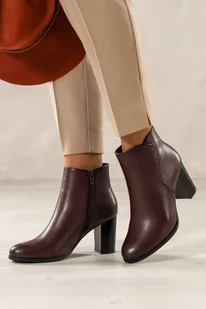 Bordowe botki damskie Sergio Leone obcas słupek na cholewce nity YG74984 - Botki damskie - miniaturka - grafika 1