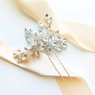 Ozdoby do włosów - Ozdoba do włosów srebrna KOKÓWKA wsuwka spinka szpilka z kwiatami błysk - miniaturka - grafika 1