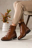 Botki damskie - Brązowe botki damskie płaskie srebrna ozdoba elastyczne gumy na przodzie Casu HT-062-7 - miniaturka - grafika 1