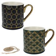 Kubki - Kubek porcelanowy do herbaty zestaw 2 sztuki duży czarny odcienie zieleni 310 ml Altom Design Elegant - miniaturka - grafika 1