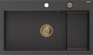 Mexen Omar zlewozmywak granitowy 1-komorowy 800 x 480 mm, czarny nakrapiany, syfon złoty - 6520801005-76-G - Zlewozmywaki - miniaturka - grafika 1