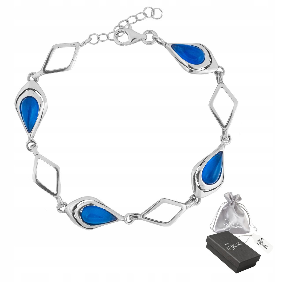 Bransoletka Srebrna pr. 925 Elegancka Damska z Kamieniem w Kolorze Kobaltu