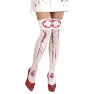 Skarpetki damskie - Zakolanówki białe pielęgniarki zombie czerwone plamy krwi-XL - miniaturka - grafika 1