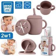 Sztućce dla dzieci - Kubek silikonowy niewysypek ze słomką pokrywką na przekąski 2w1 180ml REER - miniaturka - grafika 1