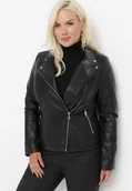 Kurtki damskie - Czarna Kurtka z Ekoskóry o Fasonie Ramoneski z Kieszeniami i Suwakami Tabbrisa - miniaturka - grafika 1