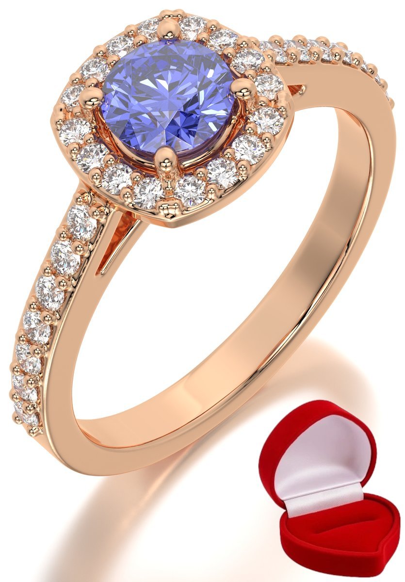 ZŁOTY PIERŚCIONEK ZARĘCZYNOWY 585 14k TANZANIT 0,50 ct RÓŻOWE ZŁOTO R13