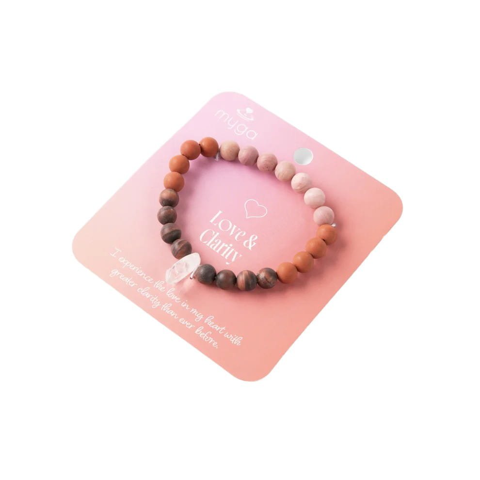 Bransoletka myga Crystal Love & Clarity - kryształ górski, tygrysie oko, czerwony jaspis