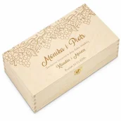 Zestawy do wina - Skrzynka jasna XL na wino z grawerem dla pary na ślub - miniaturka - grafika 1