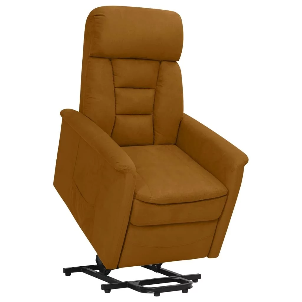 shumee Podnoszony fotel rozkładany brązowy sztuczna skóra zamszowa