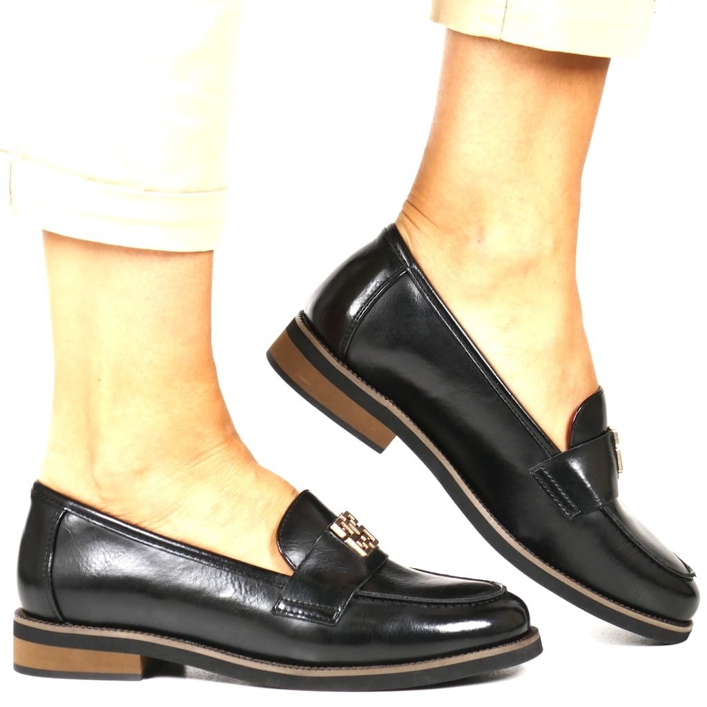 DAMSKIE MOKASYNY PÓŁBUTY NA PŁASKIEJ PODESZWIE POTOCKI 19312 CZARNE