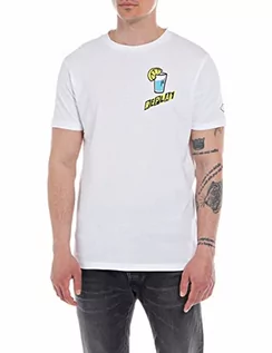 Koszulki męskie - Replay T-shirt męski z krótkim rękawem Lemonade Water, 001 White, 3XL - grafika 1