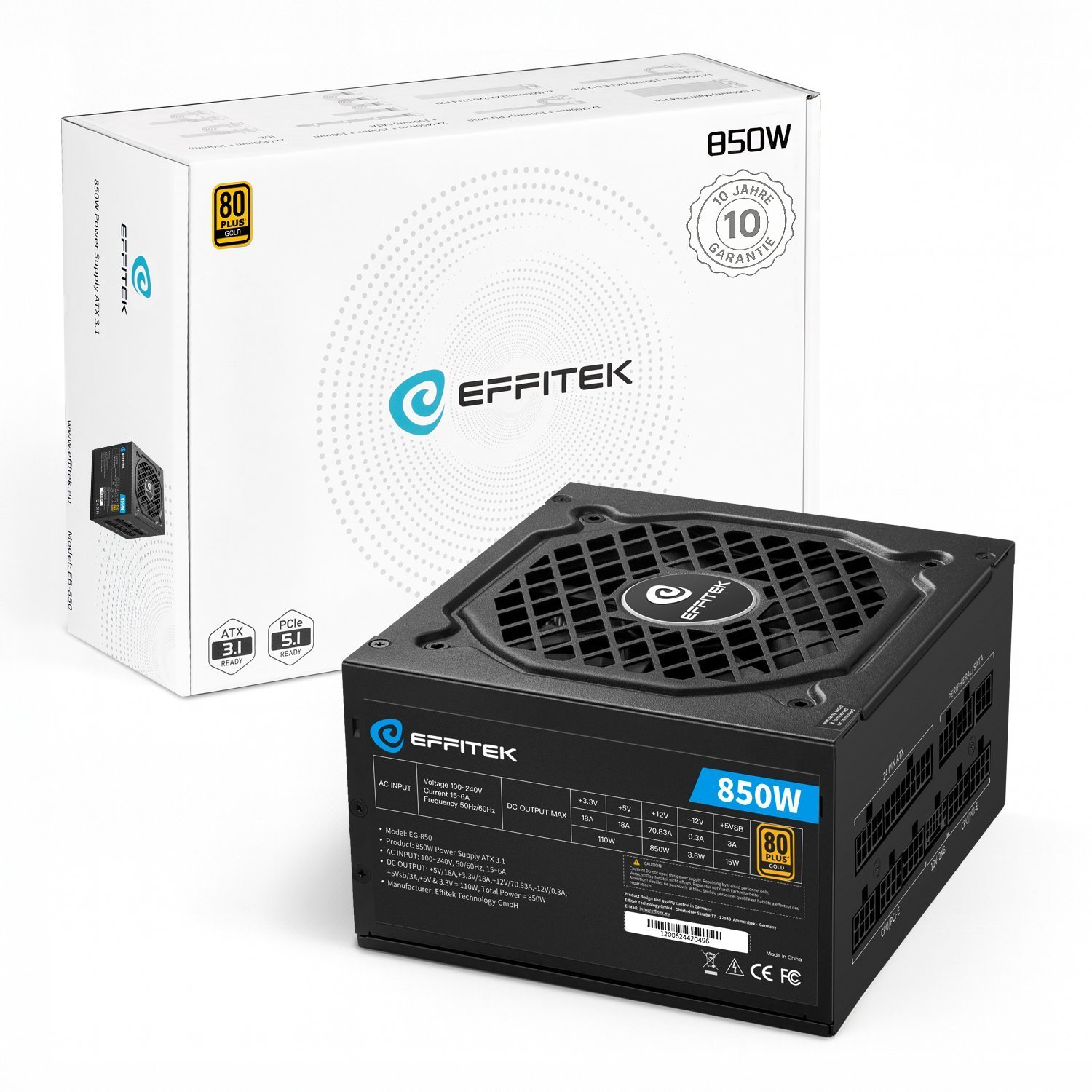Zasilacz EFFITEK Zasilacz 850W Gold ATX 3.1, PCI 5.1 Kabel modularny EG-850