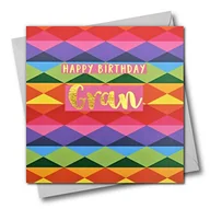 Kartki okolicznościowe i zaproszenia - Claire Giles Happy Birthday babcia, kolorowe diamenty, kartka z życzeniami z tekstem foliowana w błyszczące złoto COL034 - miniaturka - grafika 1