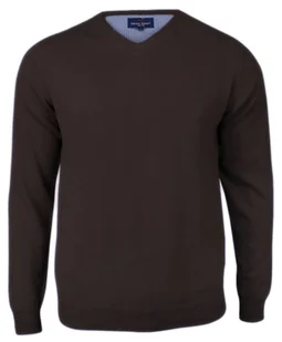 Czekoladowy Męski Sweter w Serek (V-neck) - Adriano Guinari - 100% Bawełna, Elegancki - Swetry męskie - miniaturka - grafika 1