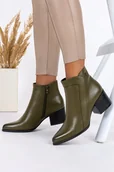 Botki damskie - Botki Sergio Leone damskie na szerokim słupku oliwkowe BT633 - miniaturka - grafika 1