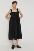 Sukienki - Bruuns Bazaar sukienka bawełniana kolor czarny midi rozkloszowana - miniaturka - grafika 1