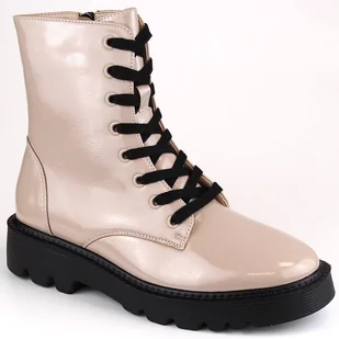 Lakierowane botki oficerki damskie ocieplane beżowe Vinceza 58153 beżowy - Botki damskie - miniaturka - grafika 1