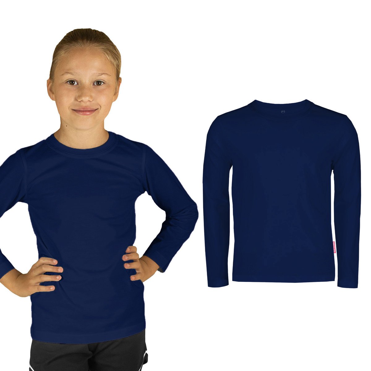 Bluzka Dziecięca Chłopiec Dziewczynka Długi Rękaw Bawełniana Koszulka Granatowa Polski Producent Gładka 98