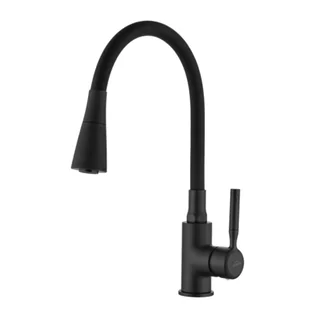 Invena Bateria zlewozmywakowa HULA PLUS TREND z ruchomą 2-funkcyjną wylewką czarna - Baterie kuchenne - miniaturka - grafika 1