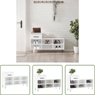 Stojak na buty The Living Store biały wysoki połysk 102x36x60 cm materiał drewnopochodny - Szafki na buty - miniaturka - grafika 1