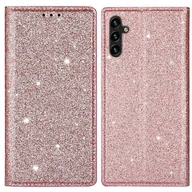 Etui i futerały do telefonów - Kompatybilny z Samsung Galaxy A55 5G Etui na telefon komórkowy Brokatowa osłona ze skóry PU Stojak na karty RóżoweZłoto - miniaturka - grafika 1