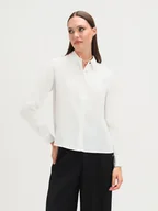 Koszule damskie - Biała koszula z biżuteryjnymi guzikami - miniaturka - grafika 1